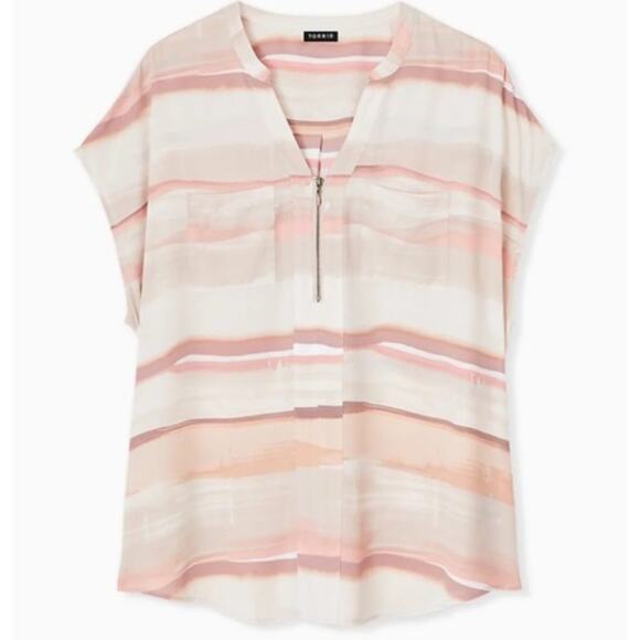 Torrid Multi Watercolor Georgette Zip Front Dolman Top Pink Size 0 NEW - Picture 1 of 8